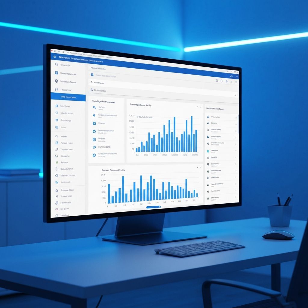 ERP dashboard showing business analytics and management modules